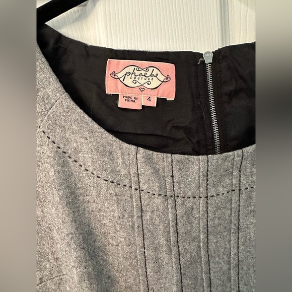 PHOEBE COUTURE Size 4 XS S Gray Wool Blend Shift Dress Flowers - Picture 3 of 13